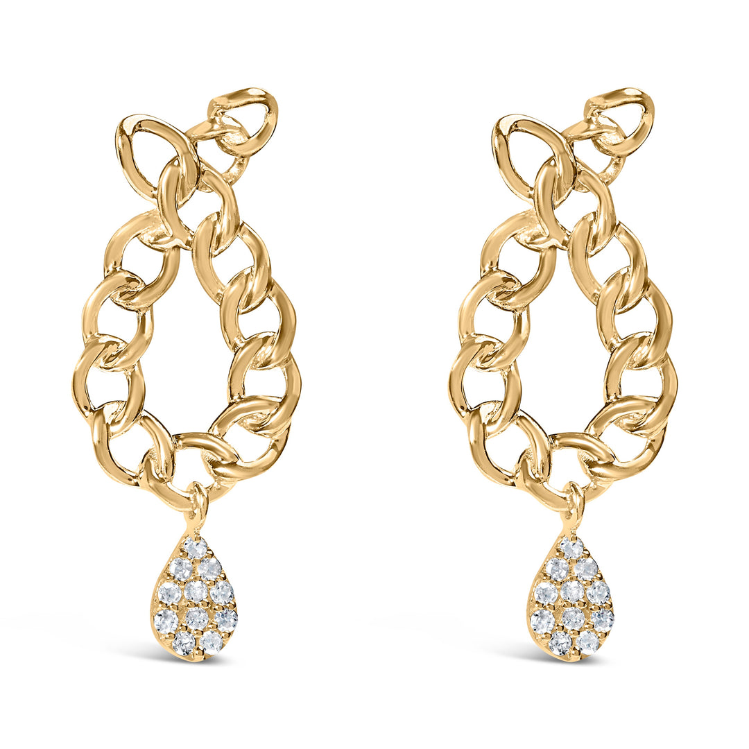 14K Yellow Gold Plated .925 Sterling Silver 1/10 Cttw Diamond Chain Link Teardrop Dangle Earrings (H-I Color, I1-I2 Clarity)