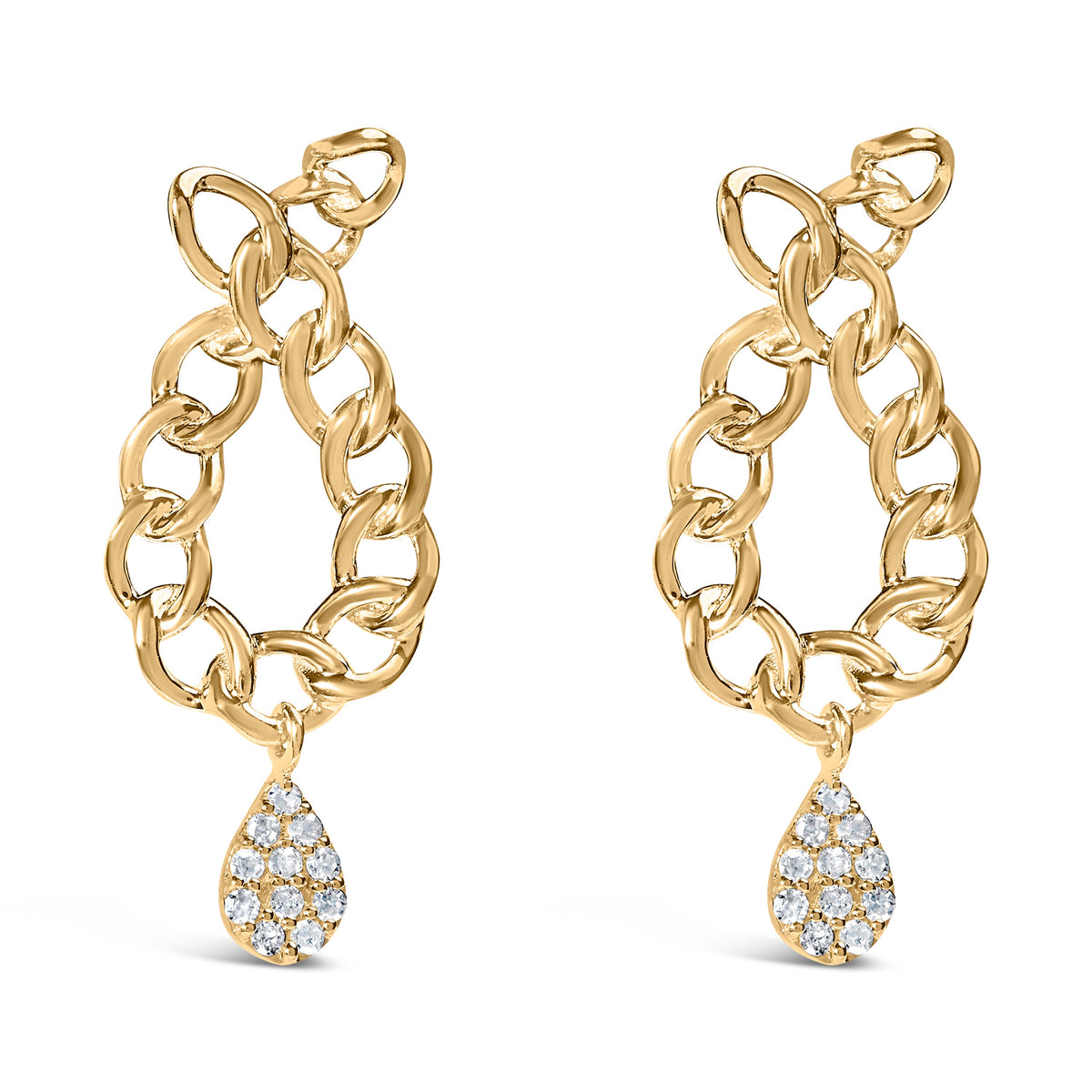 Pendientes colgantes de lágrima con eslabones de cadena de diamante de 1/10 Cttw (color H-I, claridad I1-I2) de plata de ley .925 chapados en oro amarillo de 14K