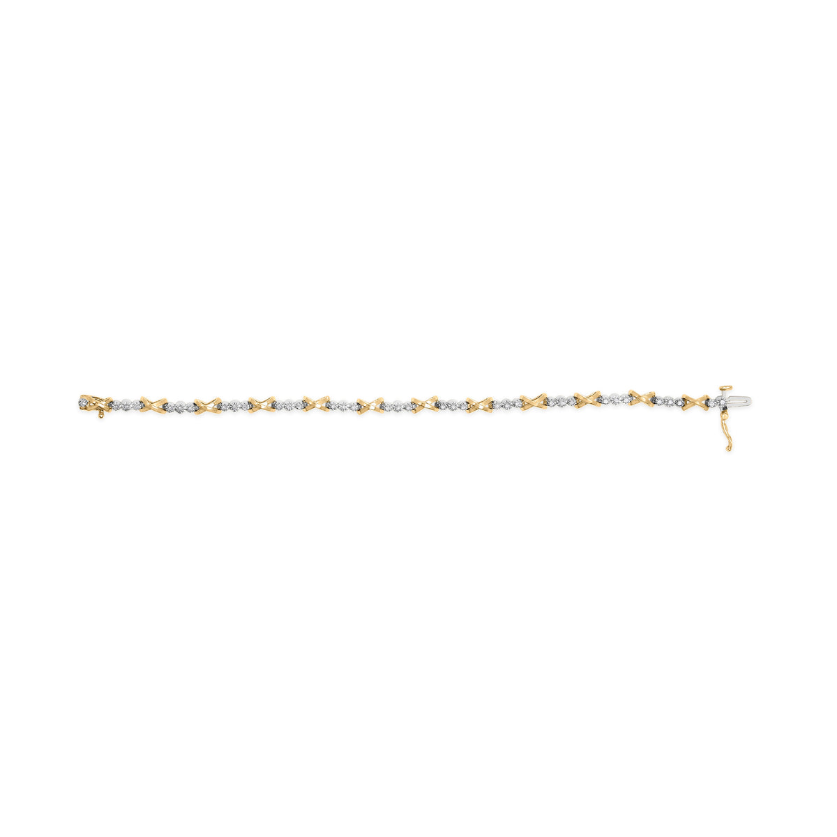 Pulsera de oro de dos tonos de 10K con 1/2 quilate total de diamantes de tres piedras alternadas y eslabones en "X" de 17.78 cm (Color I-J, Claridad I2-I3)