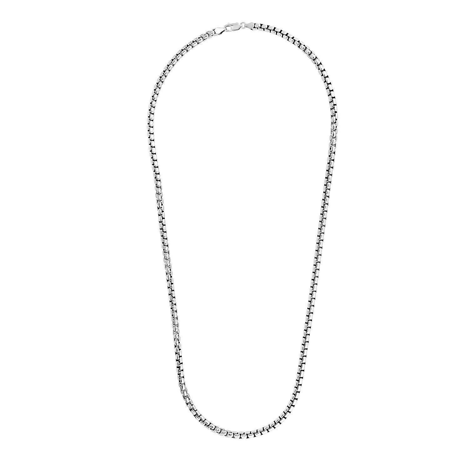 Cadena de caja redonda de plata esterlina chapada en rodio de 5.2mm