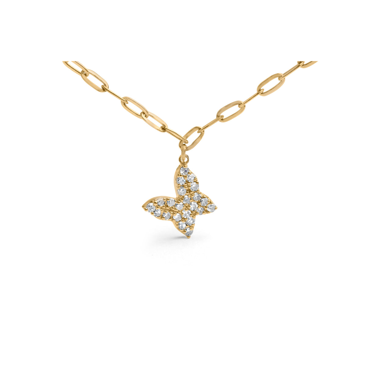 Cadena de oro amarillo de 14 quilates con diamantes de 1/2 quilate en forma de mariposa y clip (color I-J, claridad I1-I2) - Ajustable de 15 a 17 pulgadas