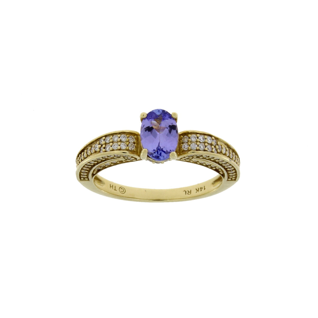 1,45 ct tanzanita diamante engaste solo oro amarillo de 14 K