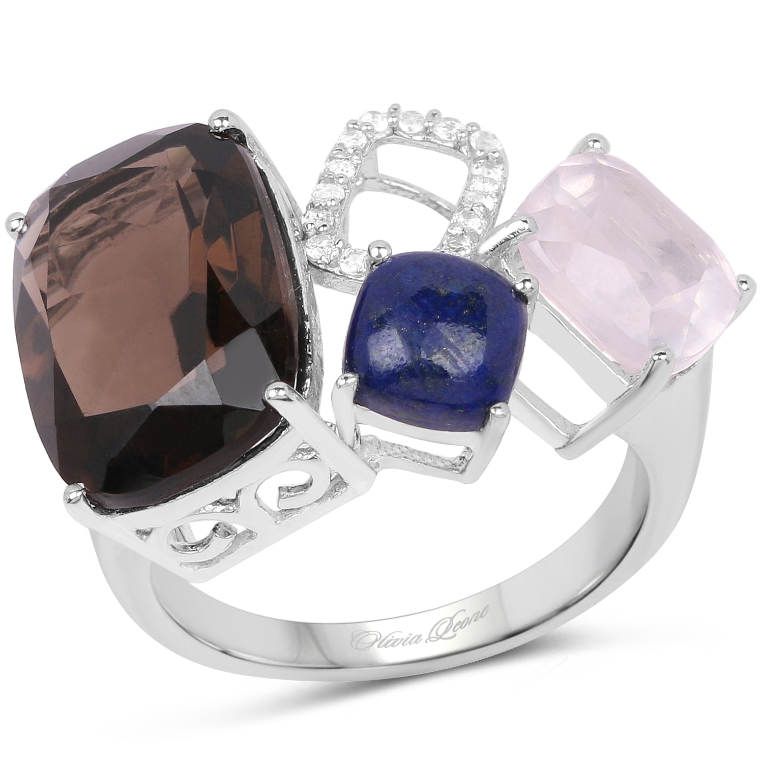 Anillo de plata de ley .925 con varias piedras auténticas de 7,51 quilates
