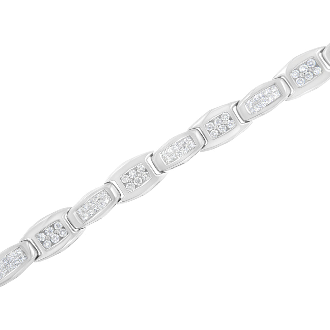 14K White Gold 2-1/2 Cttw Round-Brilliant & Baguette Cut Diamond 7" Alternating Flared Links Tennis Bracelet (H-I Color, SI1-SI2 Clarity)