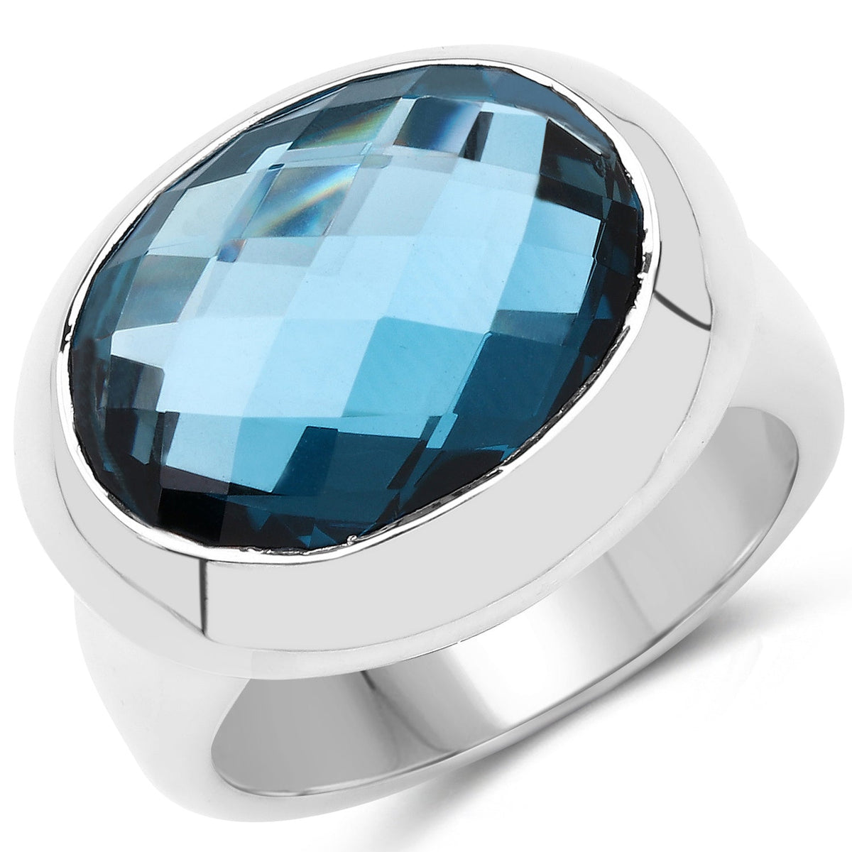 Anillo de plata de ley .925 con topacio azul de Londres genuino de 10.25 quilates