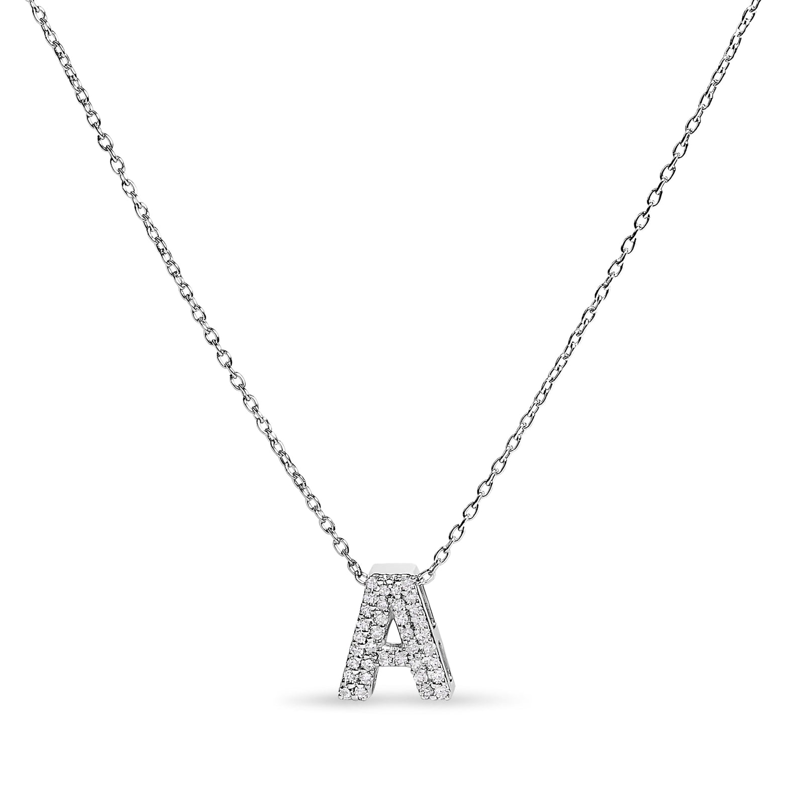 10K White Gold Diamond Accent "A" Initial Bubble Pendant Necklace