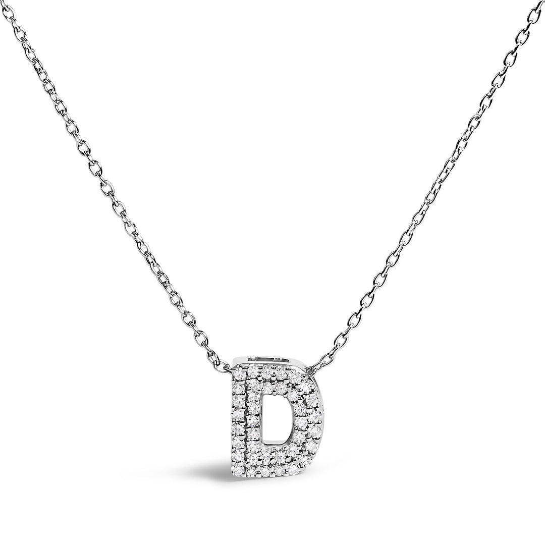10K White Gold Diamond Accent "A" Initial Bubble Pendant Necklace