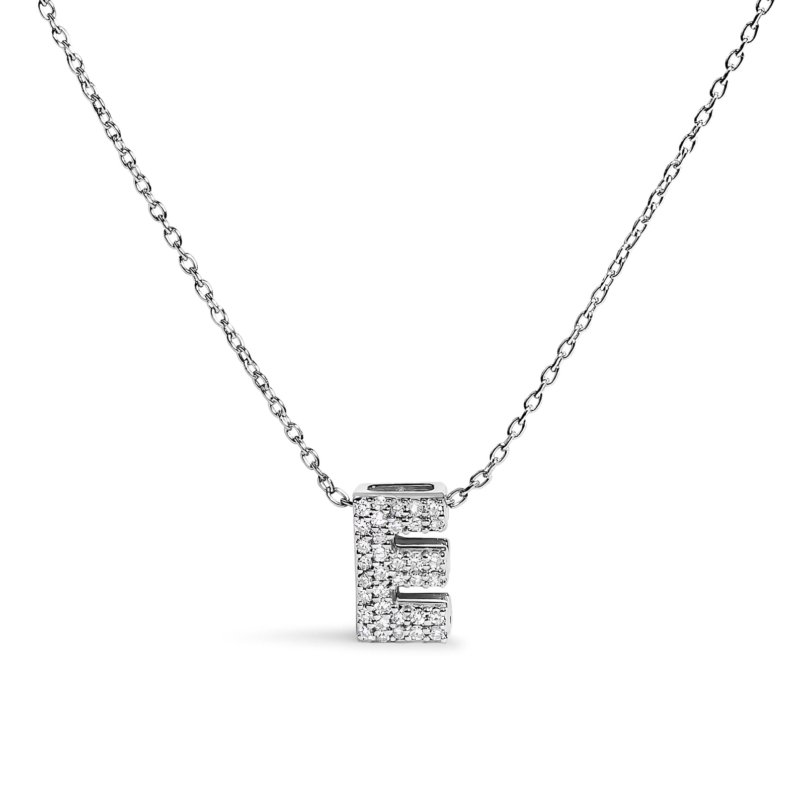 10K White Gold Diamond Accent "A" Initial Bubble Pendant Necklace