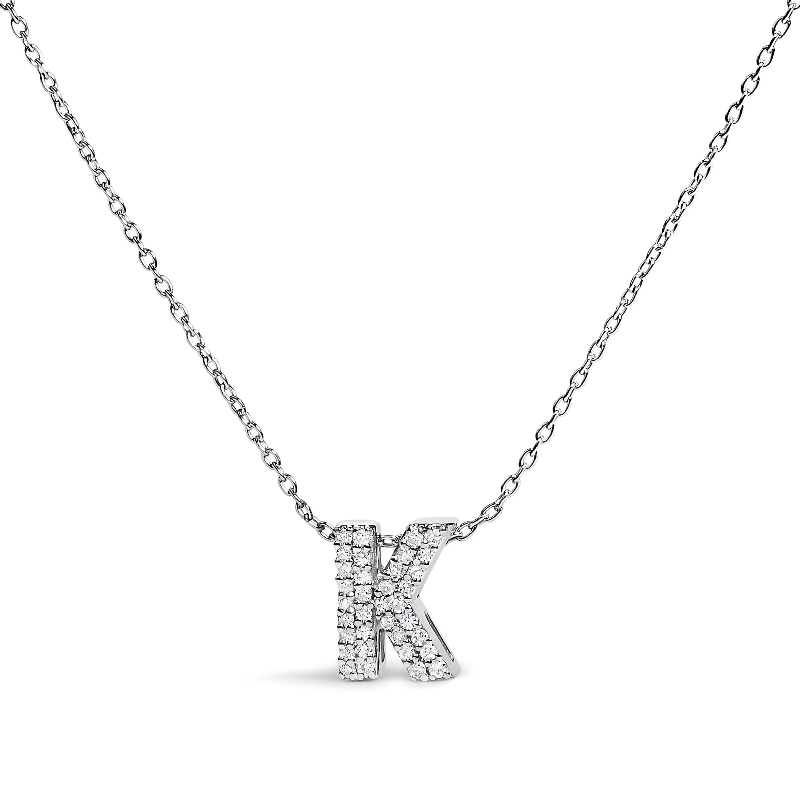10K White Gold Diamond Accent "A" Initial Bubble Pendant Necklace