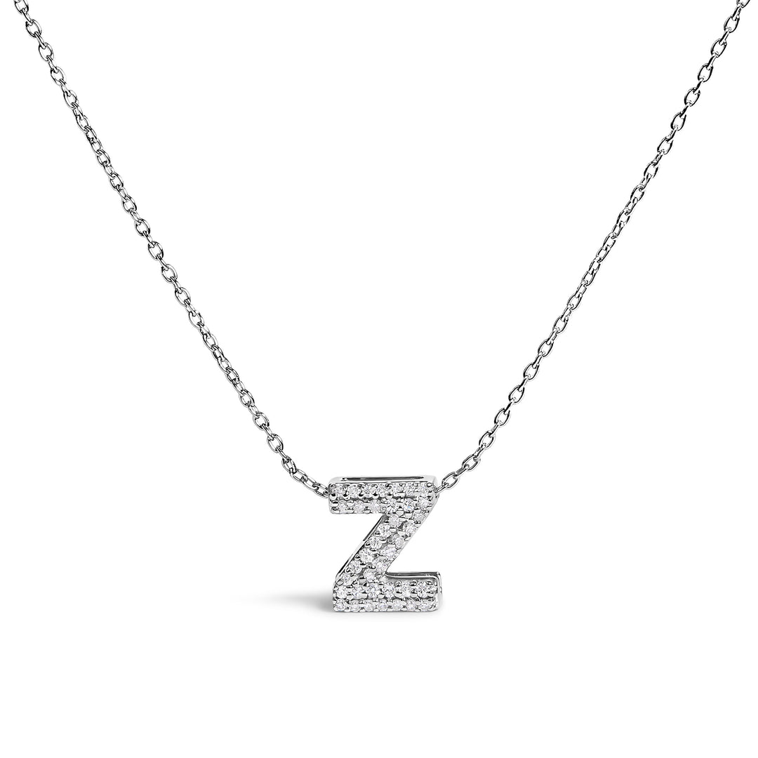 10K White Gold Diamond Accent "A" Initial Bubble Pendant Necklace