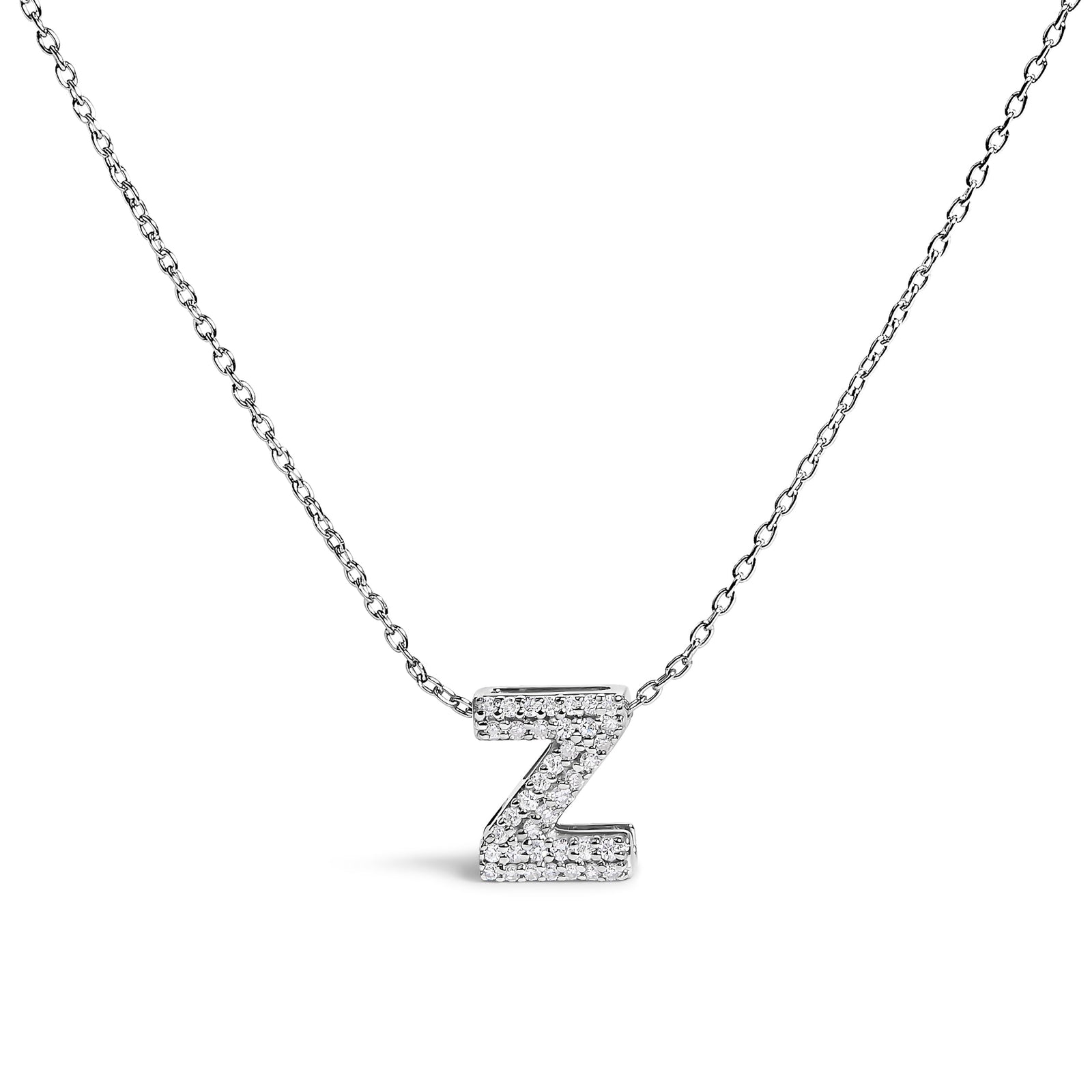 10K White Gold Diamond Accent "A" Initial Bubble Pendant Necklace