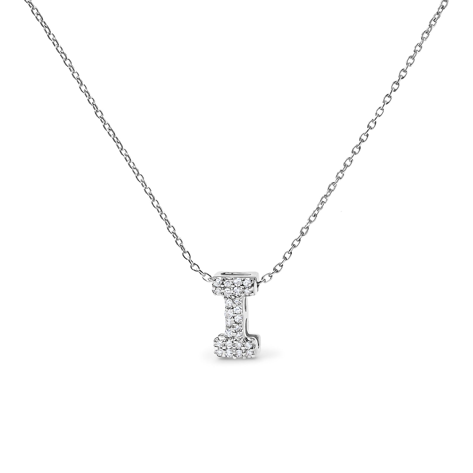 10K White Gold Diamond Accent "A" Initial Bubble Pendant Necklace