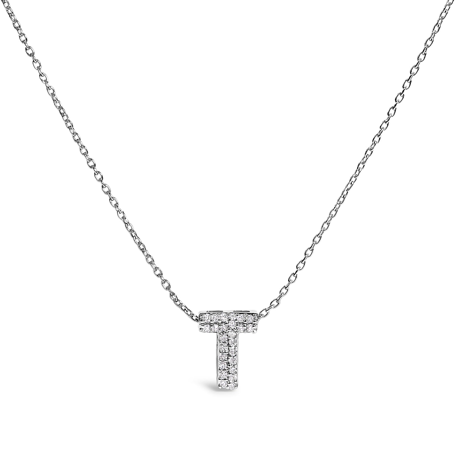 10K White Gold Diamond Accent "A" Initial Bubble Pendant Necklace