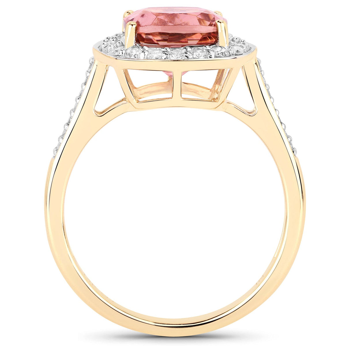 Anillo de oro amarillo de 14 quilates con turmalina rosa real genuina de 2,71 quilates y diamante blanco - imagen 2 de 15