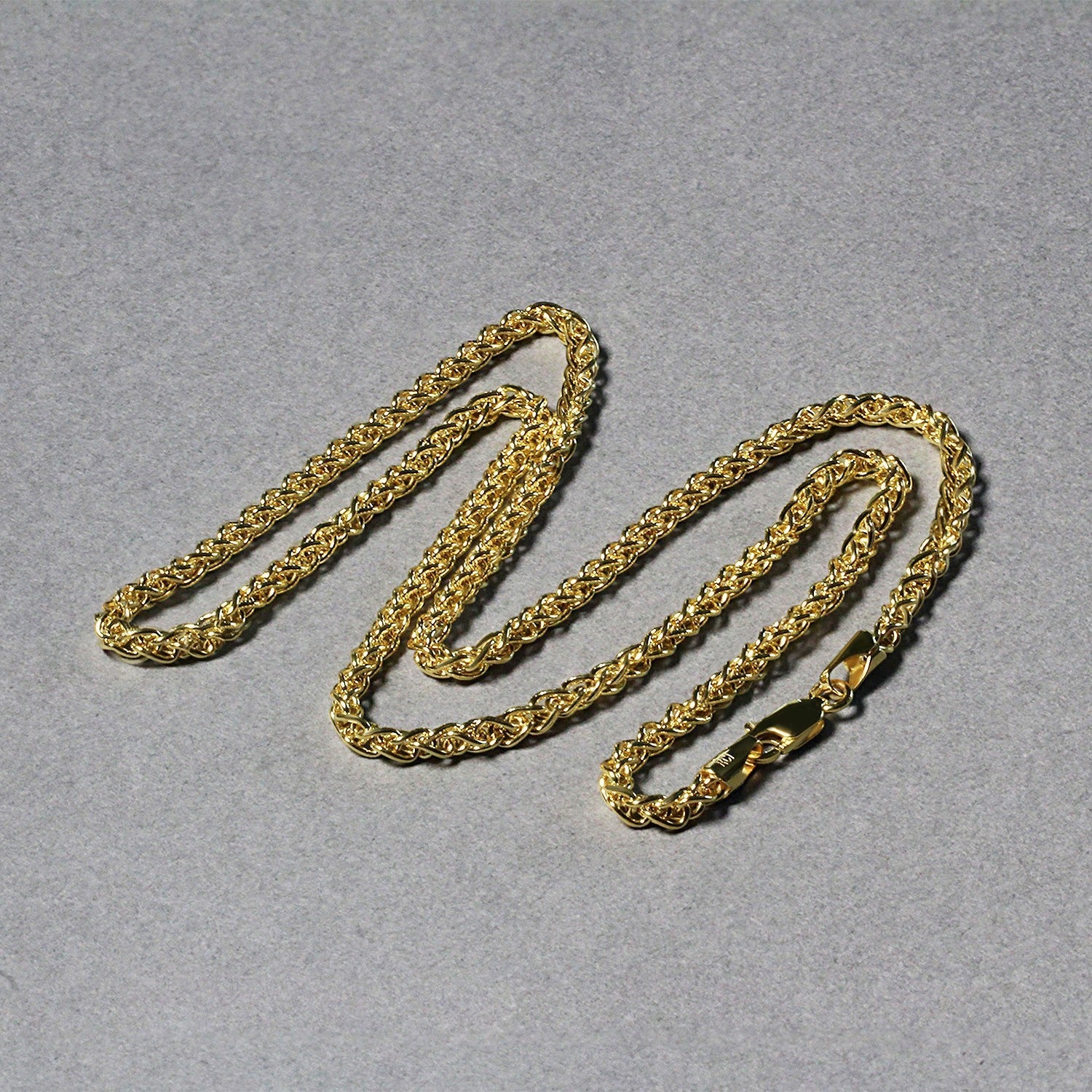 Cadena de trigo de oro amarillo de 14k y 2,8 mm de peso ligero