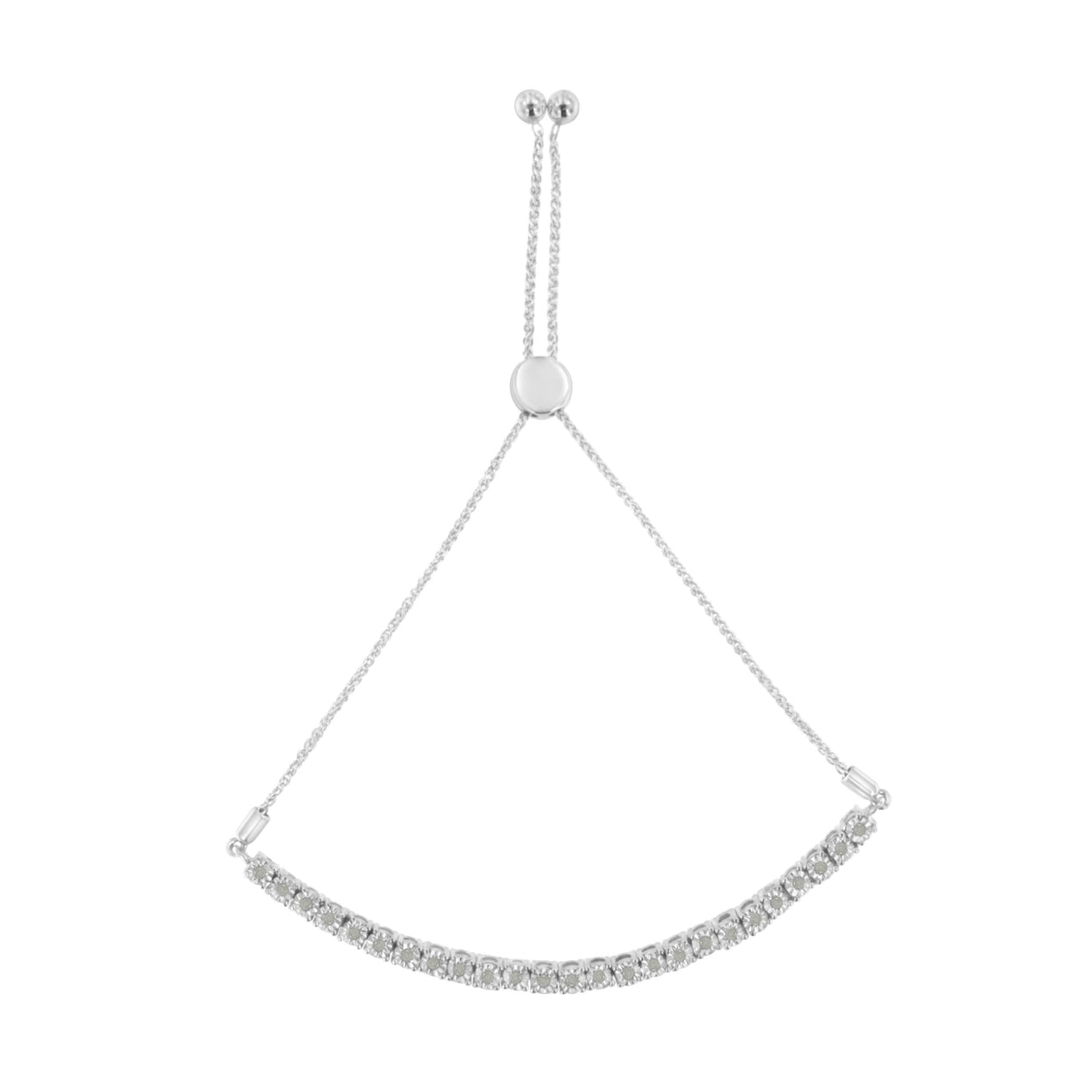 Pulsera de tenis ajustable tipo bolo de 10-25 cm de oro amarillo de 10 quilates sobre plata de ley .925 con diamante de 0,25 quilates engastado en ilusión (color I-J, claridad I3)