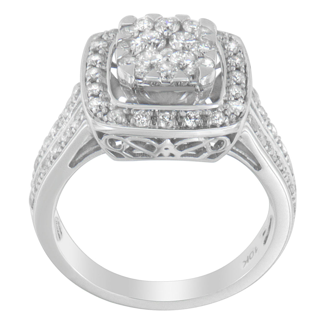 10K White Gold Diamond Cluster Ring (1 Cttw, H-I Color, SI2-I1 Clarity) - Size 6-1/2