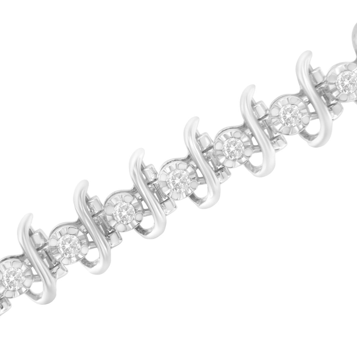 Pulsera de eslabones de plata de ley .925 con diamantes engarzados de 1 quilate (I-J, I1-I2) - 7.25"