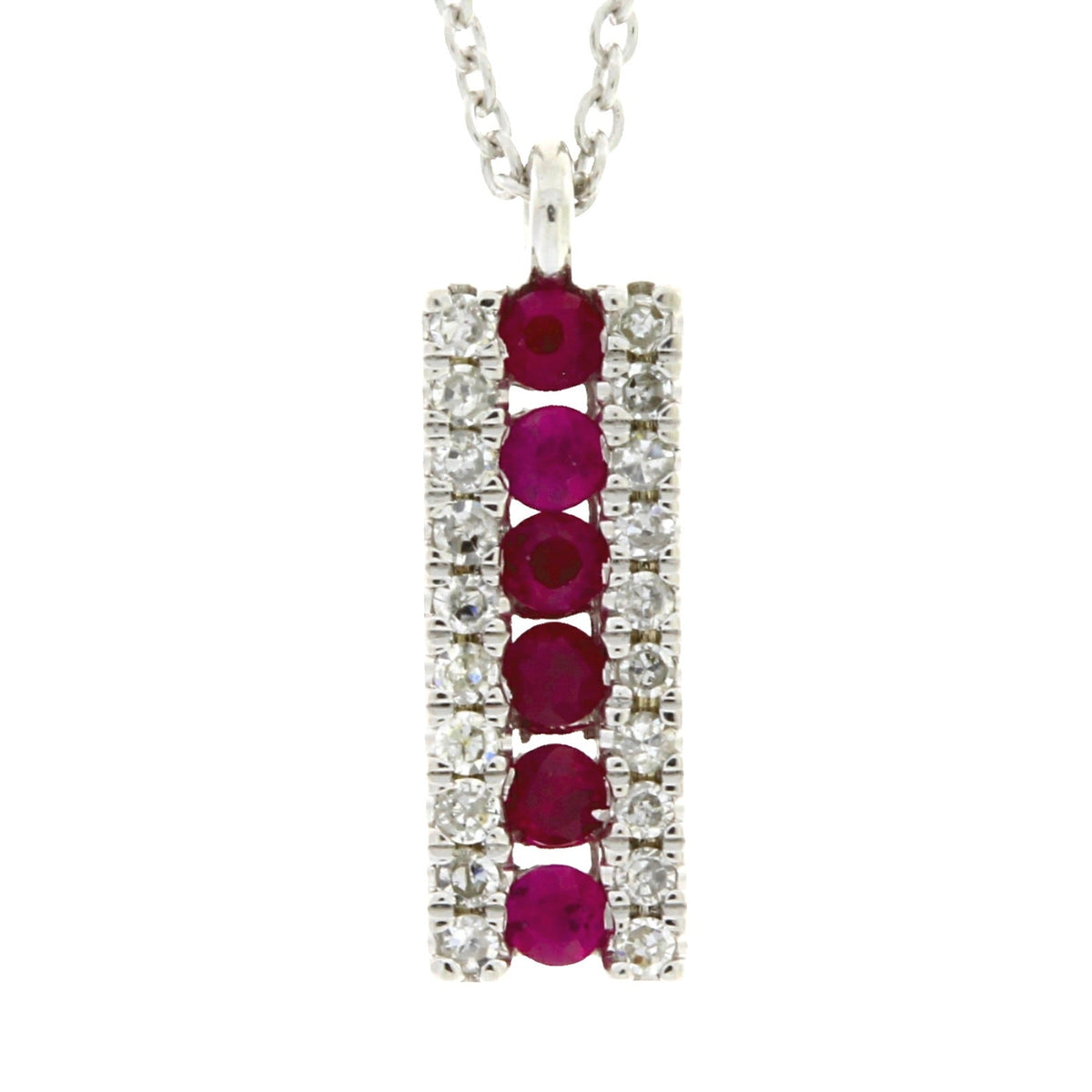 Colgantes de moda de rubí y diamantes de .30 ct en oro blanco de 14 kt