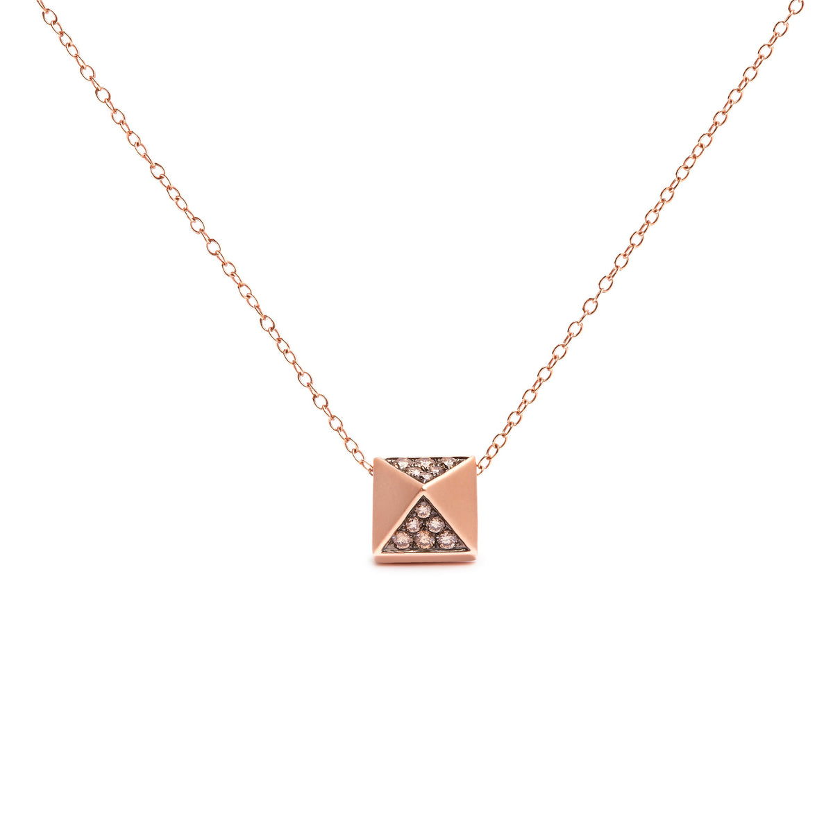 Collar con colgante piramidal con acabado mate de oro rosa de 14 quilates con diamantes marrones de 0,25 quilates (color marrón, claridad SI1-SI2) - 18 pulgadas