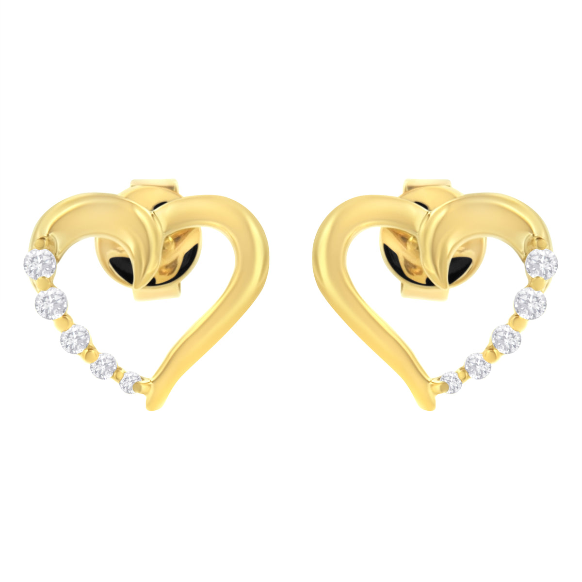 Pendientes de aro Journey de oro amarillo de 14K con diamantes de 1/8 Cttw (color K-L, claridad I1-I2)