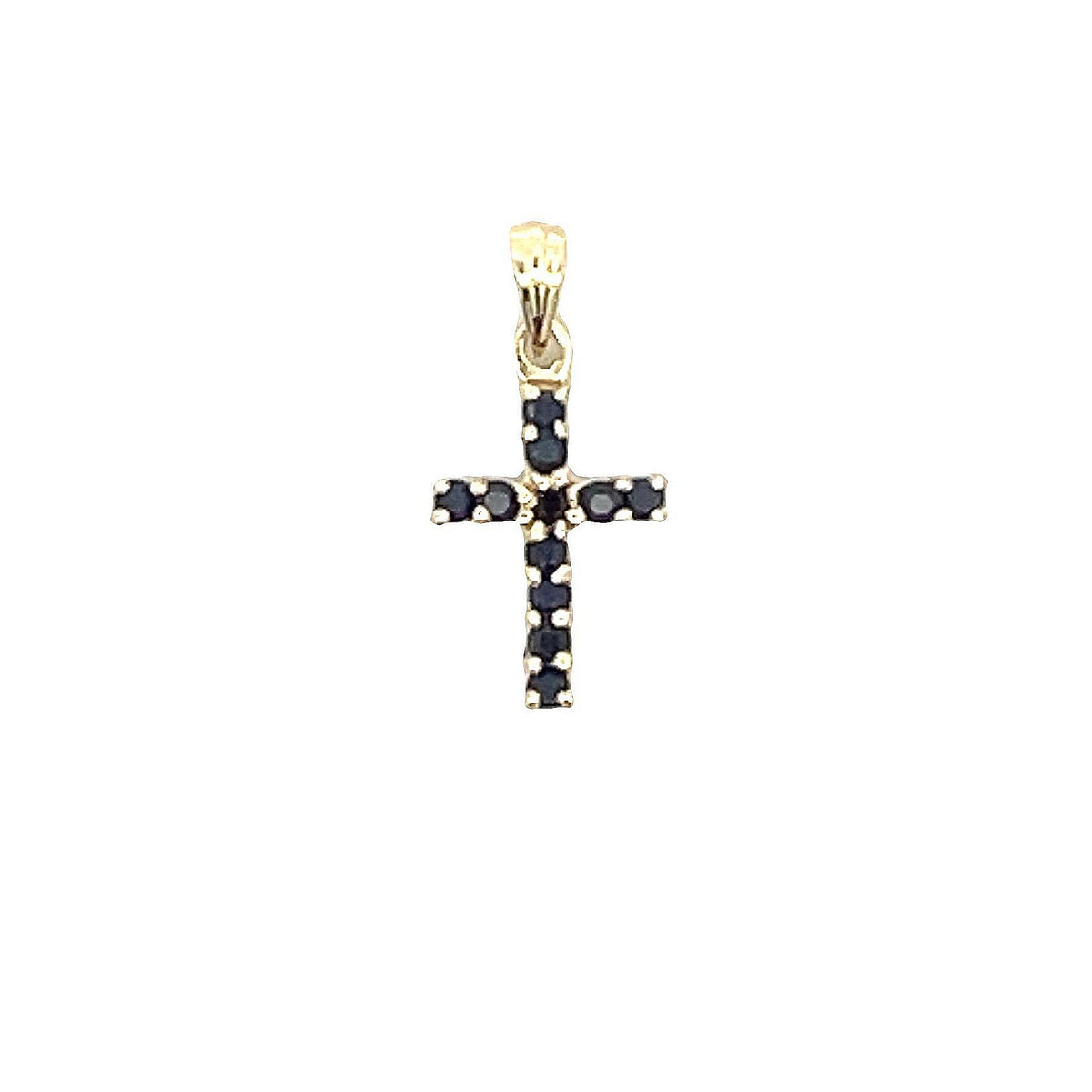 Colgante religioso de cruz con zafiro de 0,21 ct en oro amarillo de 10 qt