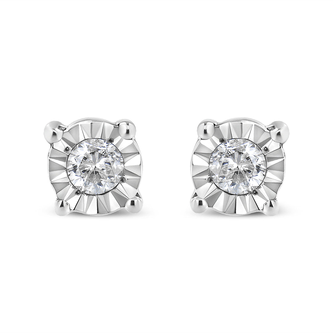 10K Yellow Gold Plated .925 Sterling Silver 1/10 Cttw Round Brilliant-Cut Diamond Miracle-Set Stud Earrings (J-K Color, I3 Clarity)