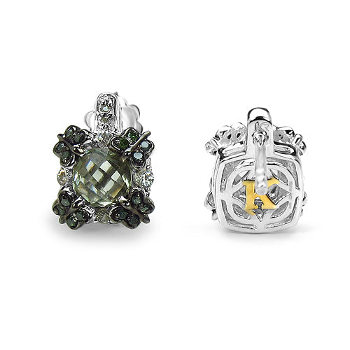Pendientes de plata de ley .925 con 2.91 quilates de amatista verde genuina, zafiro blanco y diamantes verdes