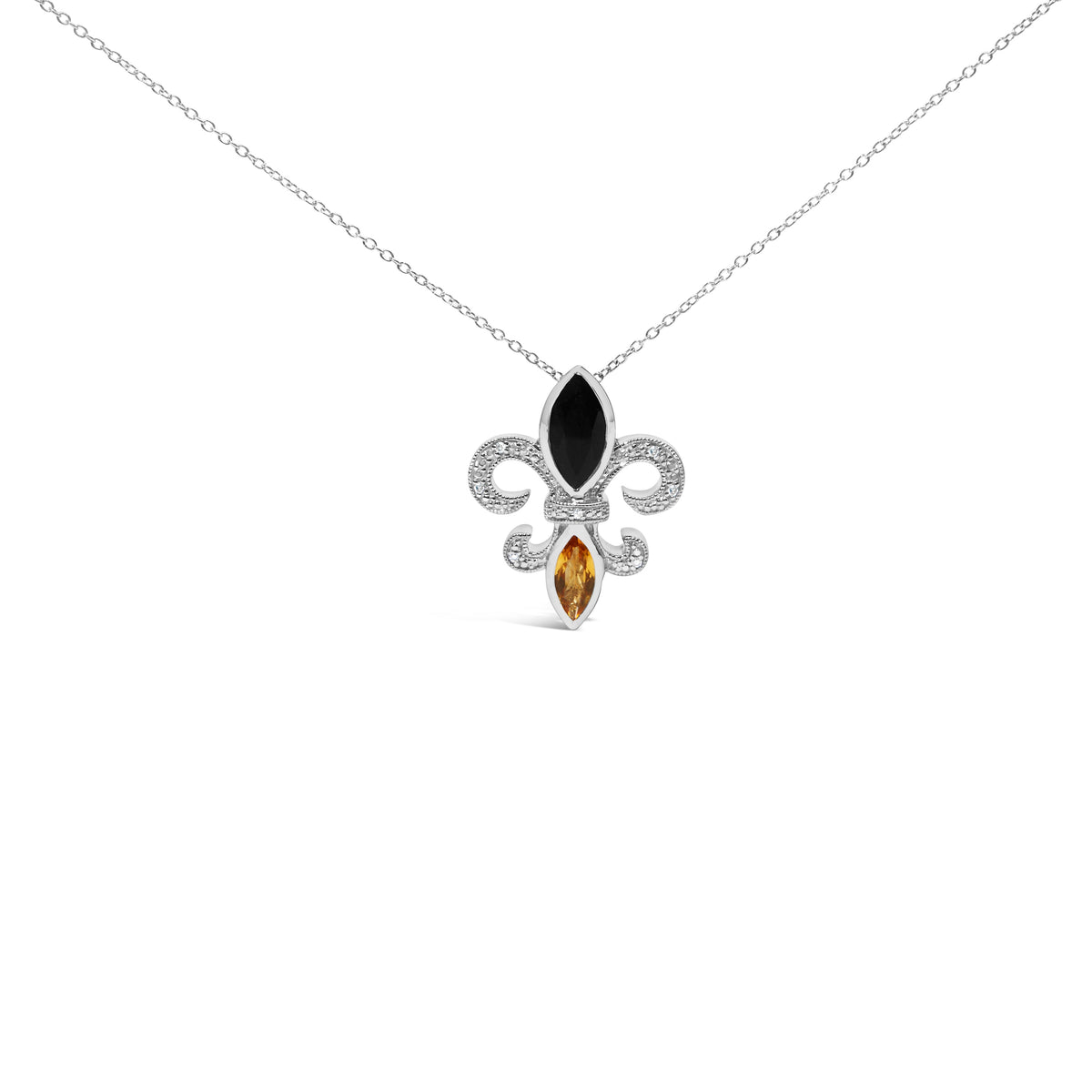 Colgante de flor de lis de plata de ley .925 con ónix, citrino y acento de diamante (Color H-I, Claridad SI1-SI2) - 18"