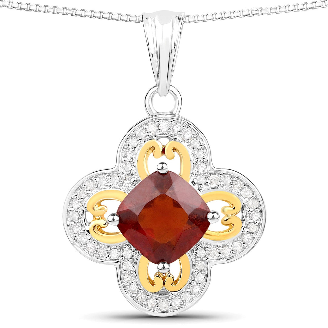 Colgante de oro amarillo de 18 quilates con granate hessonita genuino de 1,63 quilates y diamantes blancos con plata de ley .925
