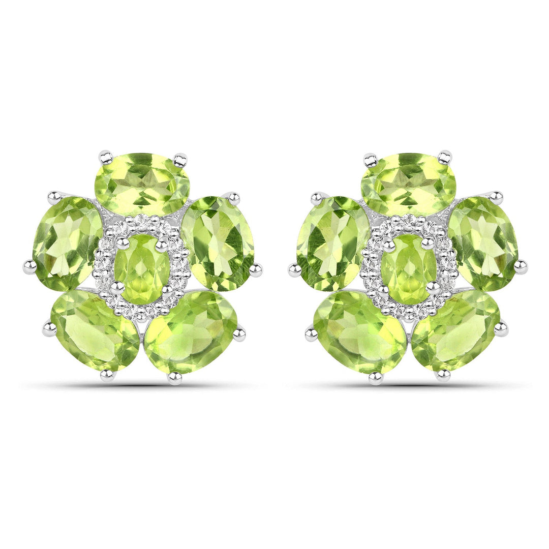 Pendientes de plata de ley .925 con peridoto auténtico de 9,26 quilates y topacio blanco, bañados en oro blanco de 18K