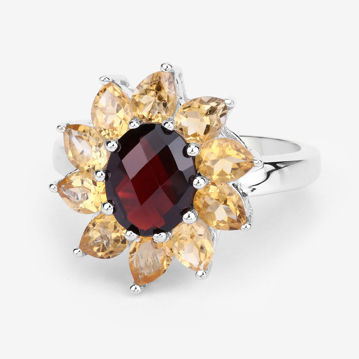 Anillo de plata de ley .925 con granate y citrino auténticos de 5.50 quilates