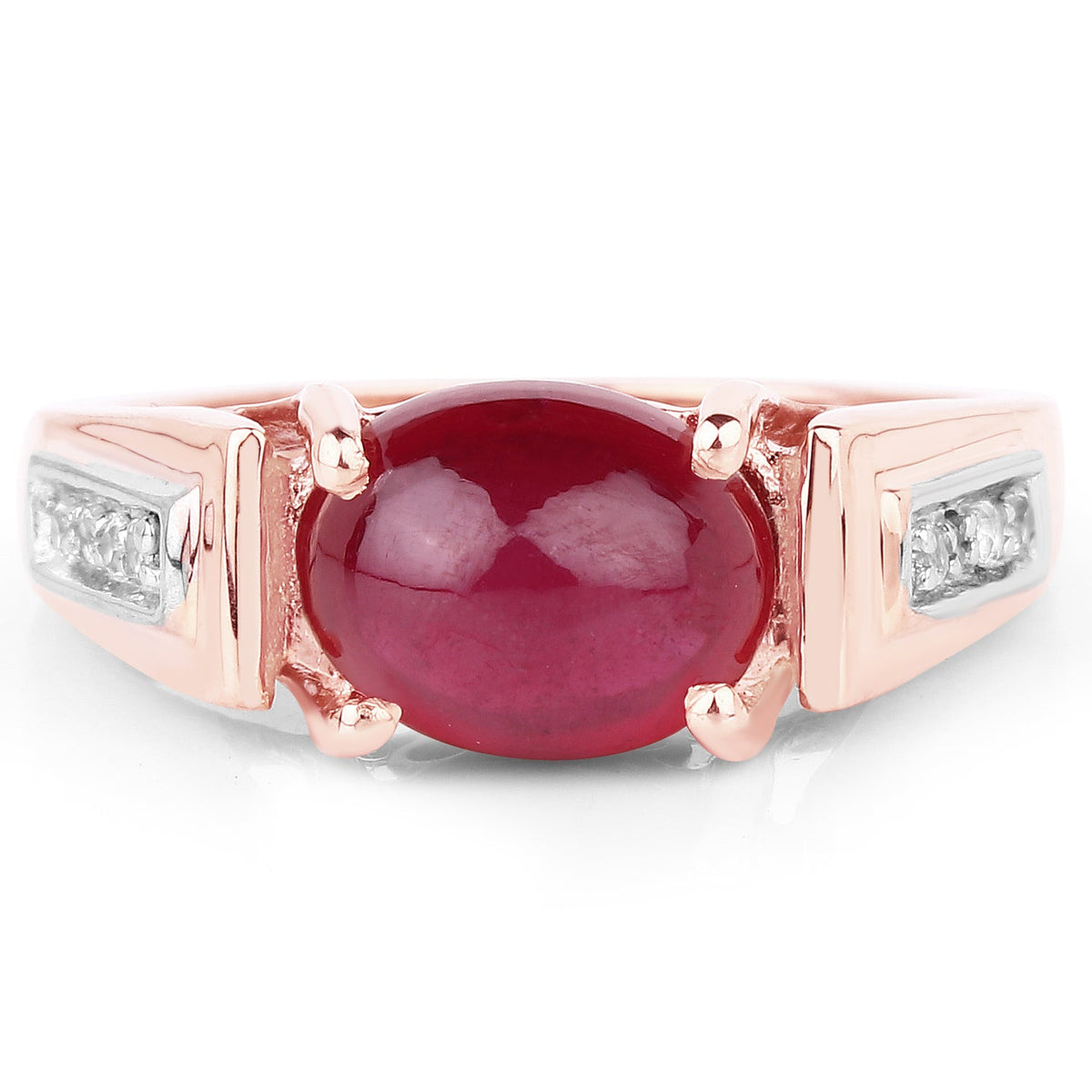 Anillo de plata de ley .925 chapado en oro rosa de 14 quilates con rubí genuino relleno de vidrio de 4,71 quilates y topacio blanco