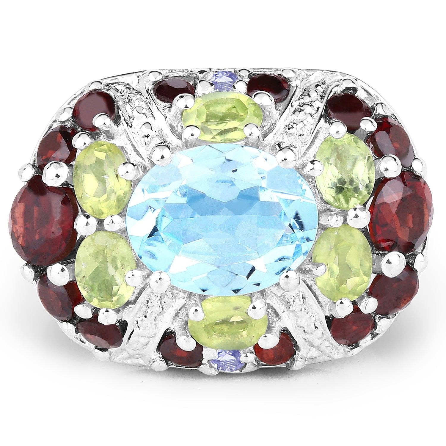 Anillo de plata de ley .925 con varias piedras preciosas genuinas de 5.43 quilates