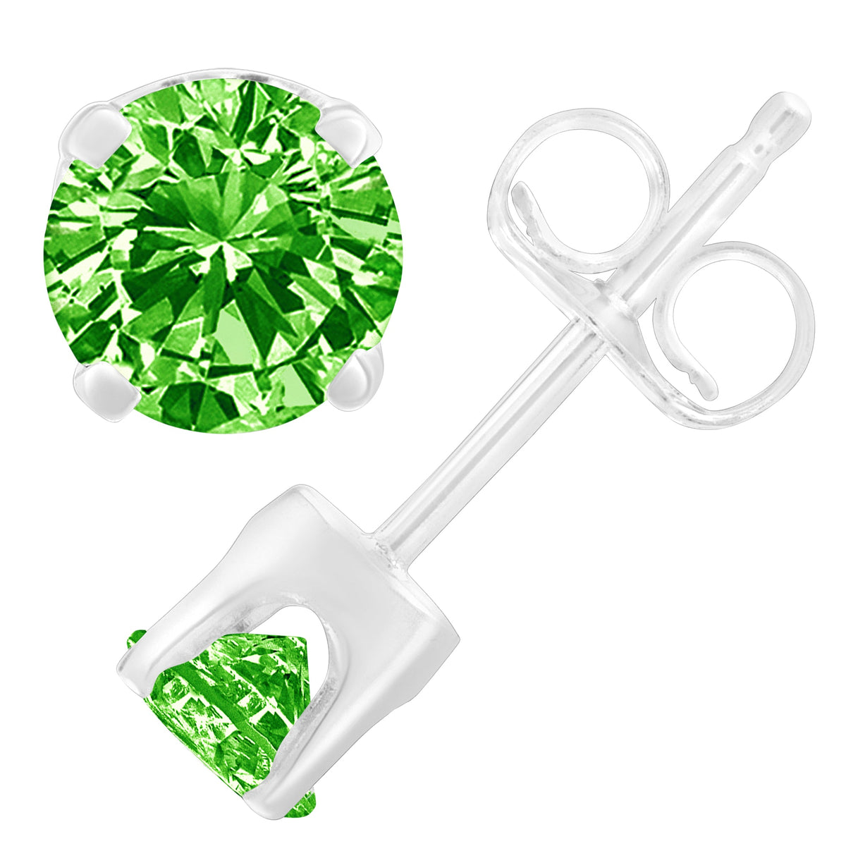 Pendientes de botón clásicos de plata de ley .925 con diamante verde de talla brillante redonda de 1/5 quilate (color realzado, claridad I2-I3)