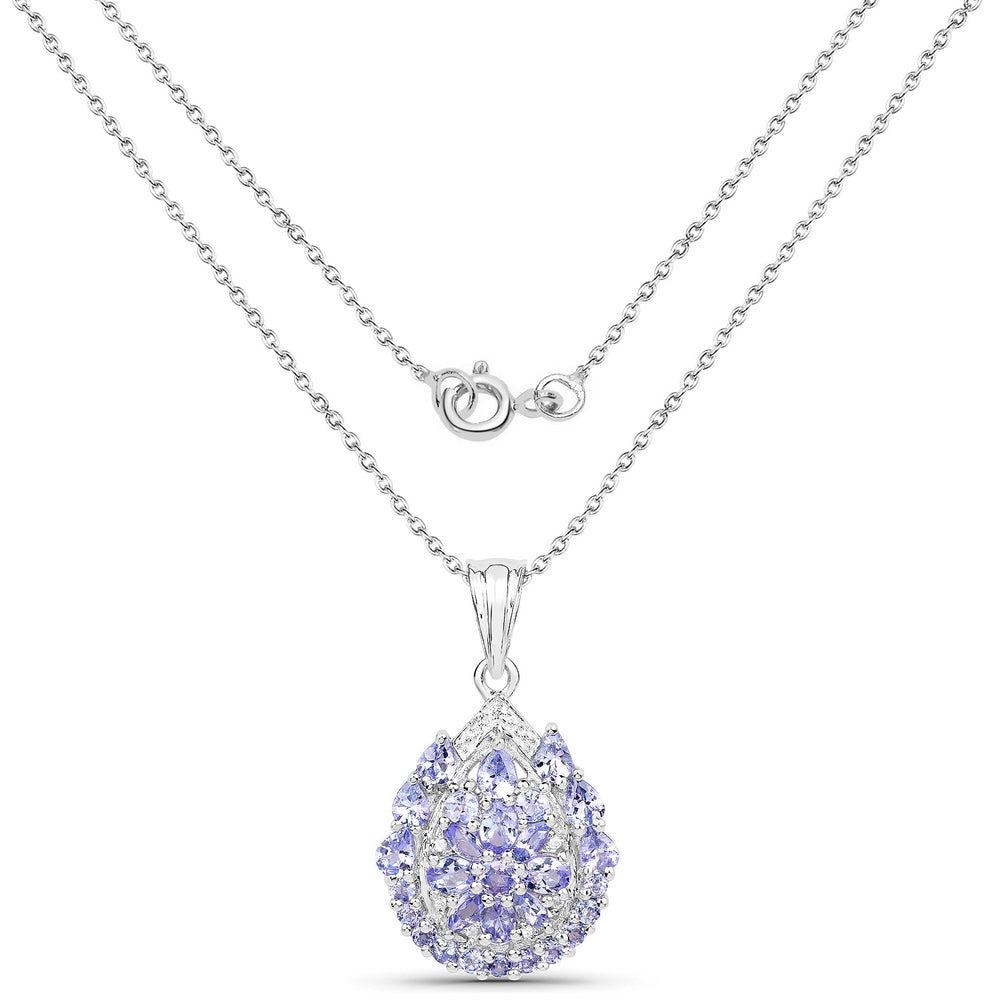 2.64 Carat Genuine Tanzanite and White Topaz .925 Sterling Silver Pendant