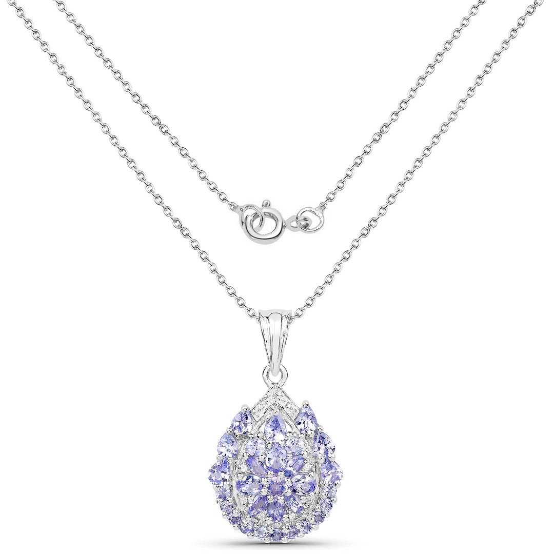 2.64 Carat Genuine Tanzanite and White Topaz .925 Sterling Silver Pendant