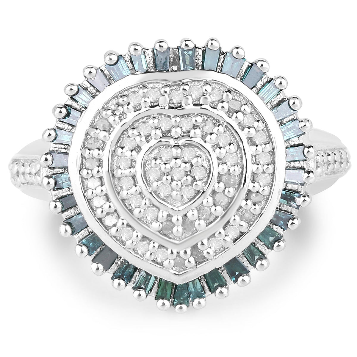 Anillo de plata de ley .925 con diamantes blancos y verdes auténticos de 0.74 quilates