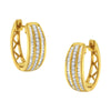 10K Yellow Gold 3/4 Cttw Pave and Channel Set Diamond Triple Row Modern Hoop Earrings (I-J Color, I2-I3 Clarity)