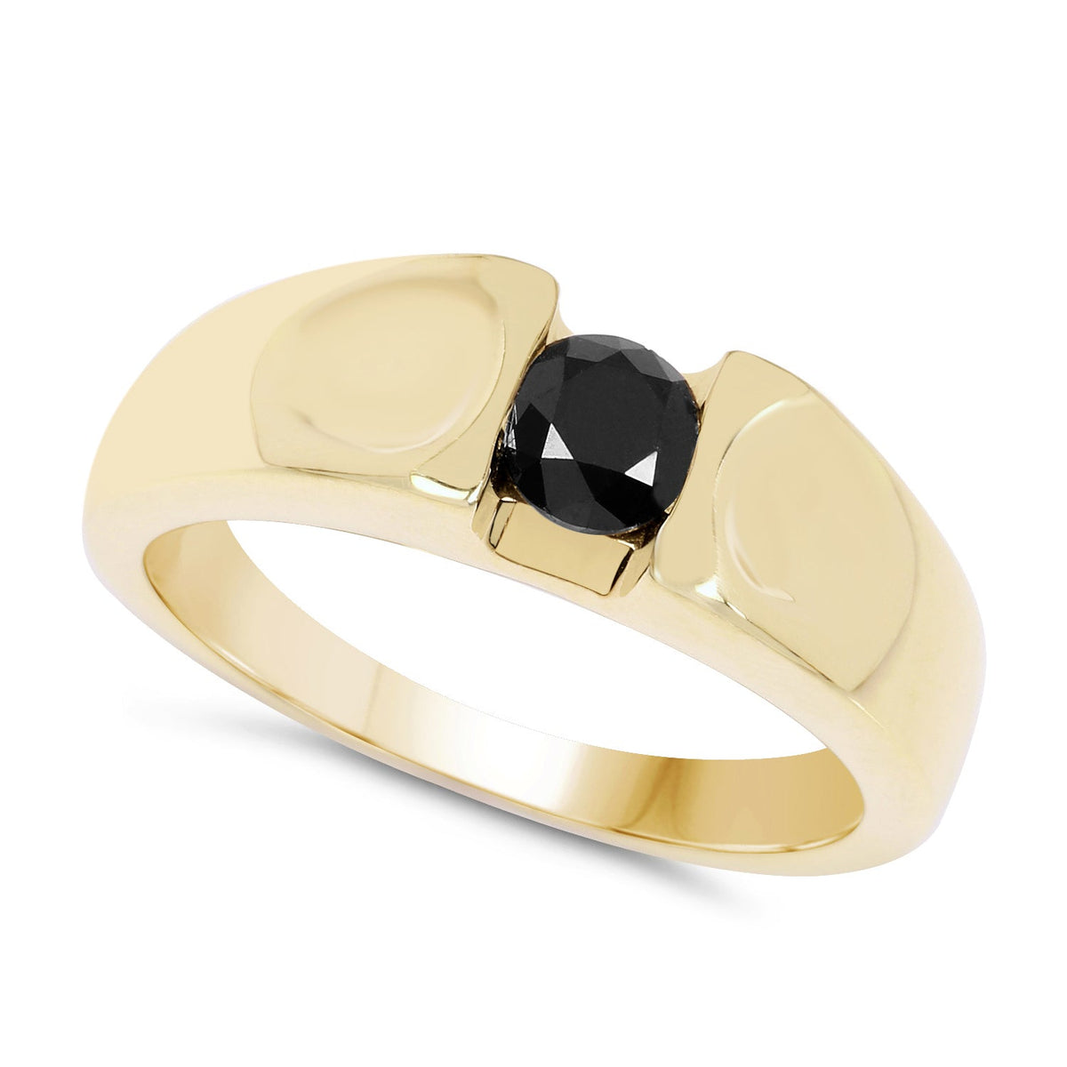 Anillo de Plata de Ley .925 Chapado en Oro Amarillo de 14K con Diamante Negro Genuino de 0.25 Quilates
