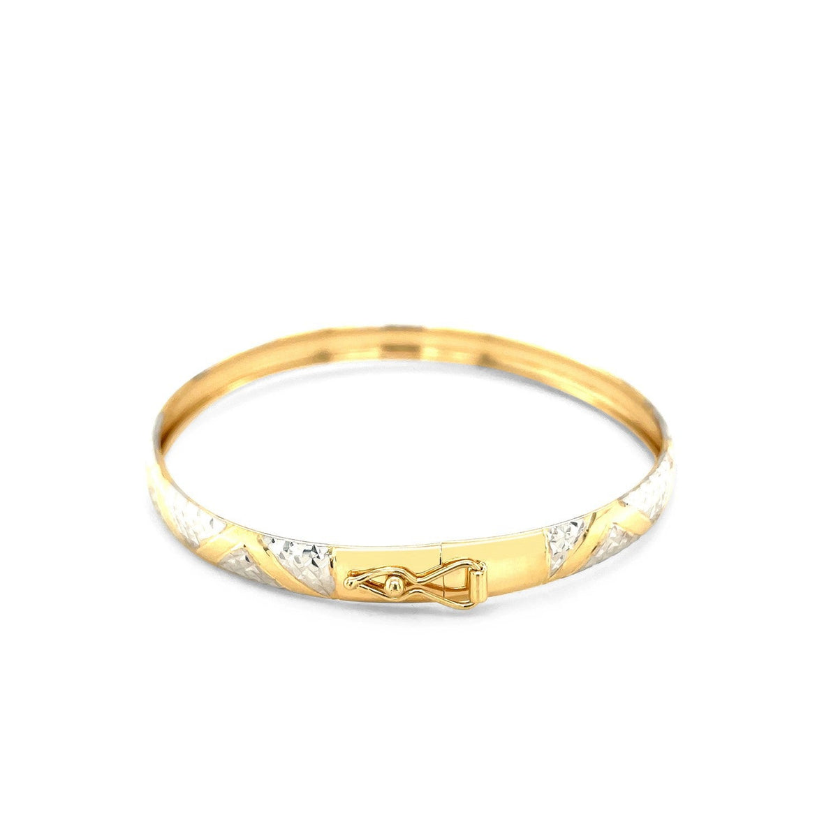 Brazalete de oro bicolor texturizado estilo zigzag de 10k