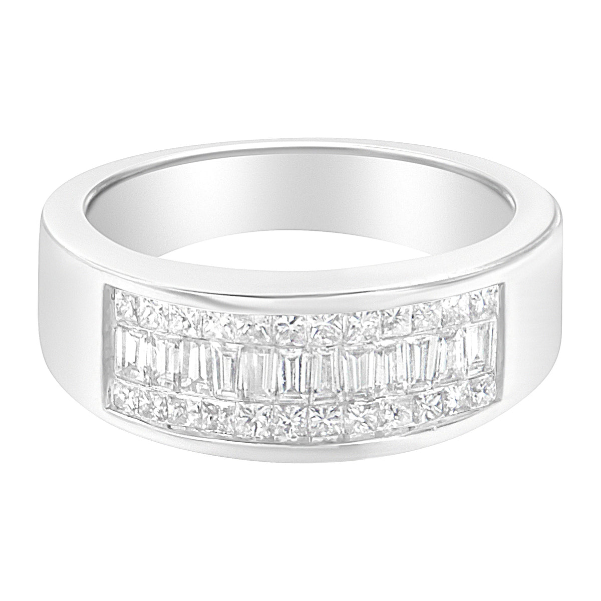 Anillo de oro blanco de 14 quilates con diamantes talla princesa y baguette (1,0 Cttw, color H-I, claridad VS2-SI1) - Talla 6