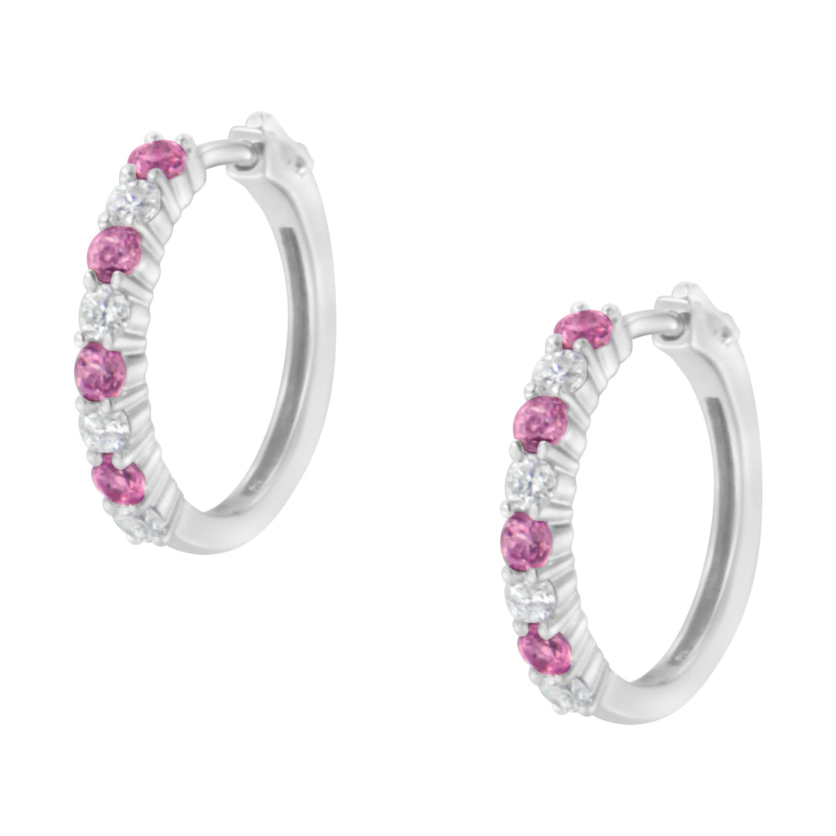 Pendientes de aro con cierre de palanca de oro blanco de 10K, diamante de ½ Cttw y zafiro azul de laboratorio de ½ Cttw (color H-I, claridad I1-I2)
