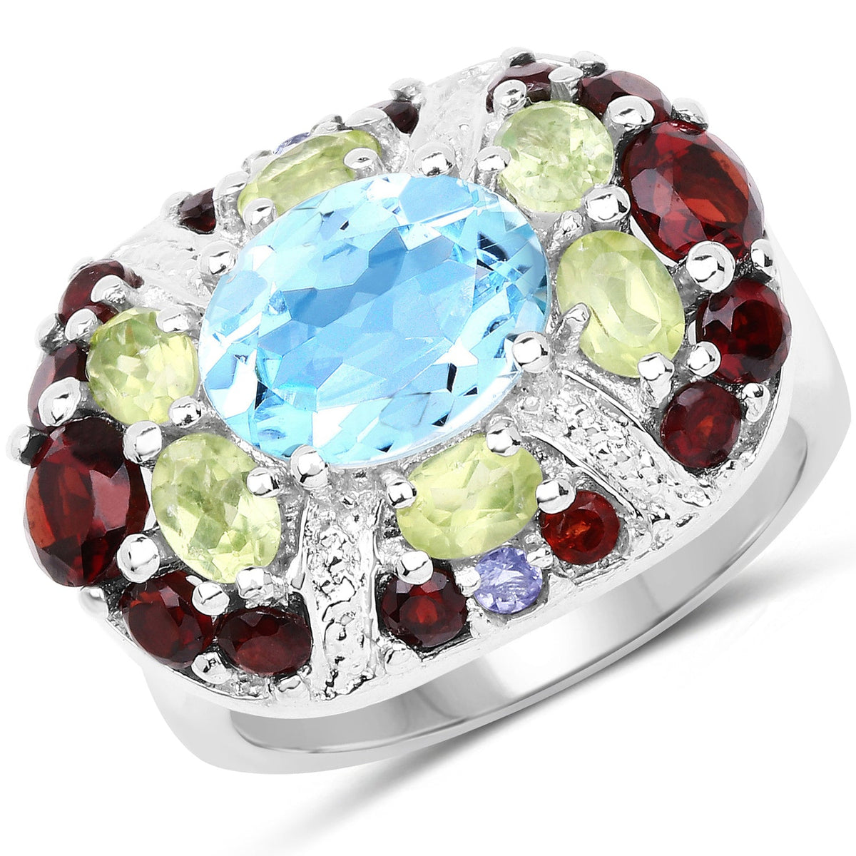 Anillo de plata de ley .925 con varias piedras preciosas genuinas de 5.43 quilates
