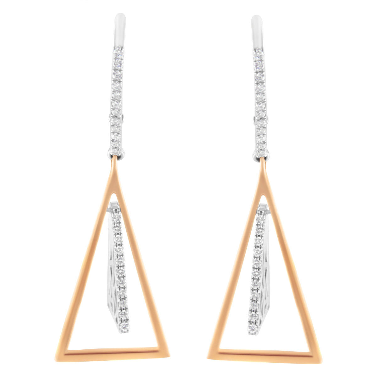 Pendientes colgantes de oro rosa y blanco de 14 quilates con diamantes de 0,375 qt y diseño de carrillón de viento (color G-H, claridad SI1-SI2)