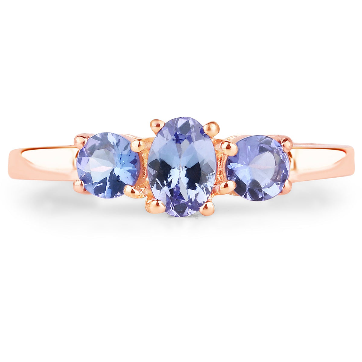 Anillo de plata de ley 925 chapado en oro rosa de 18K con tanzanita auténtica de 0,90 quilates