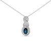 .925 Sterling Silver 6x4mm Pear Sapphire and Diamond Accent Infinity Drop 18