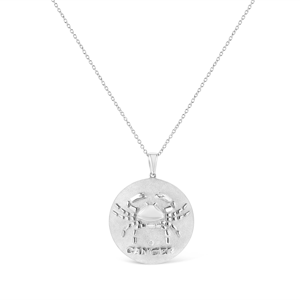 Collar con colgante de medallón de plata de ley .925 con diseño de zodiaco Cáncer y acento de diamante de 45,7 cm (color K-L, claridad I1-I2)
