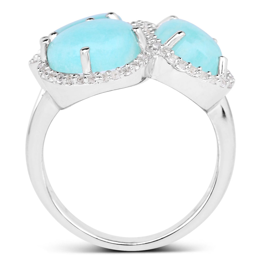 Anillo de Plata Fina .925 con Amazonita Genuina y Topacio Blanco de 5.30 Quilates
