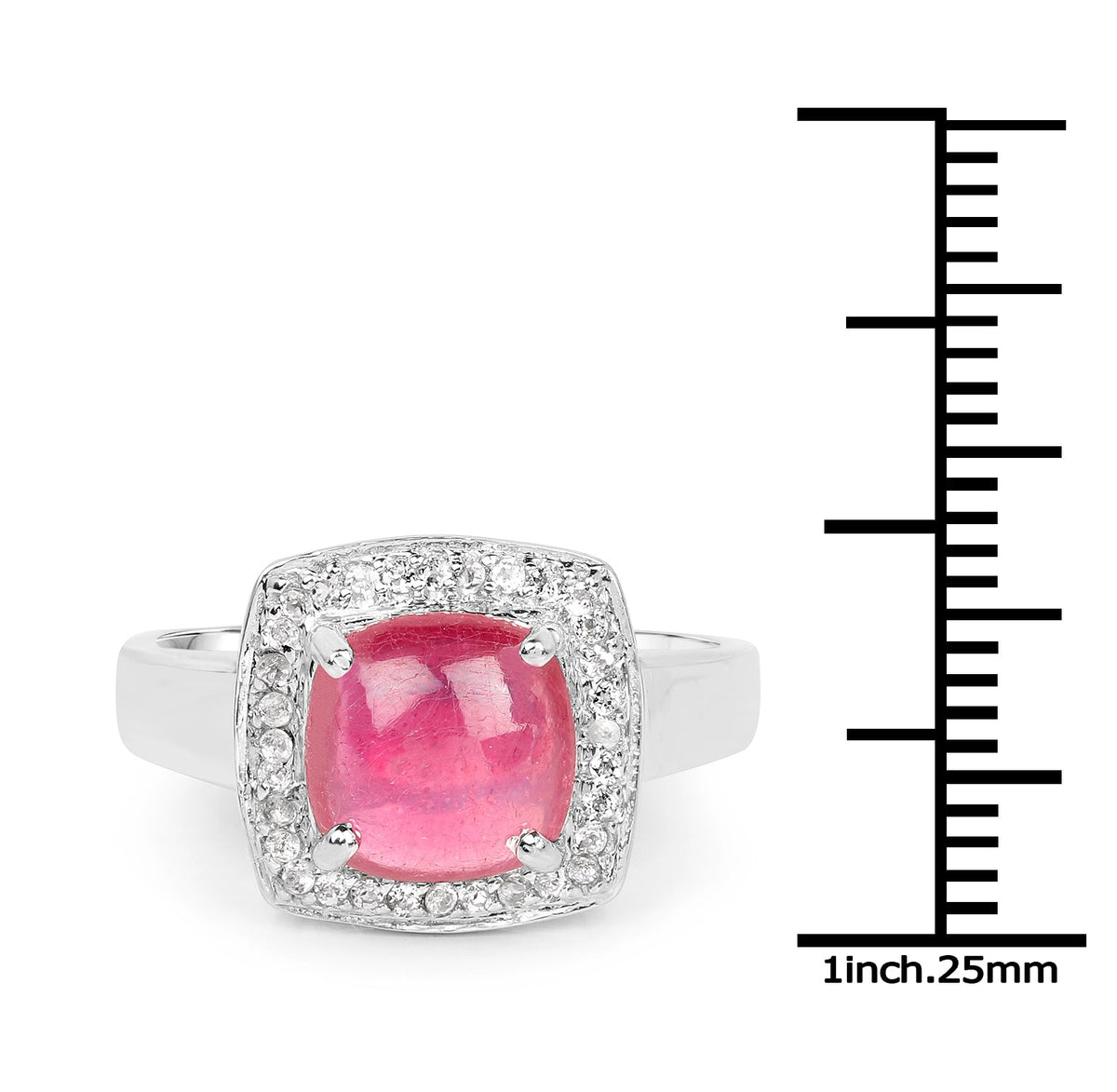 Anillo de Plata de Ley .925 con Rubí Relleno de Cristal de 3.31 Quilates y Topacio Blanco